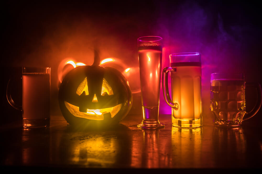 Glasses,Of,Cold,Light,Beer,With,Pumpkin,On,A,Wooden